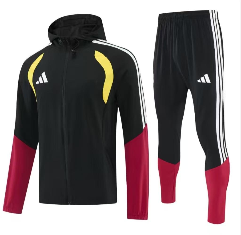 26/27 Adidas Black&Red Full Zipper Hooded Windbreaker Jacket Tracksuit + Long Pants