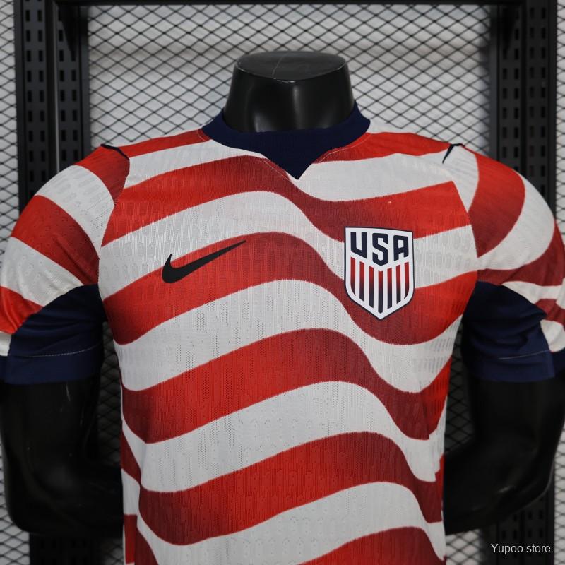 Player Version 2026 USA Home Red & White Stripe Jersey
