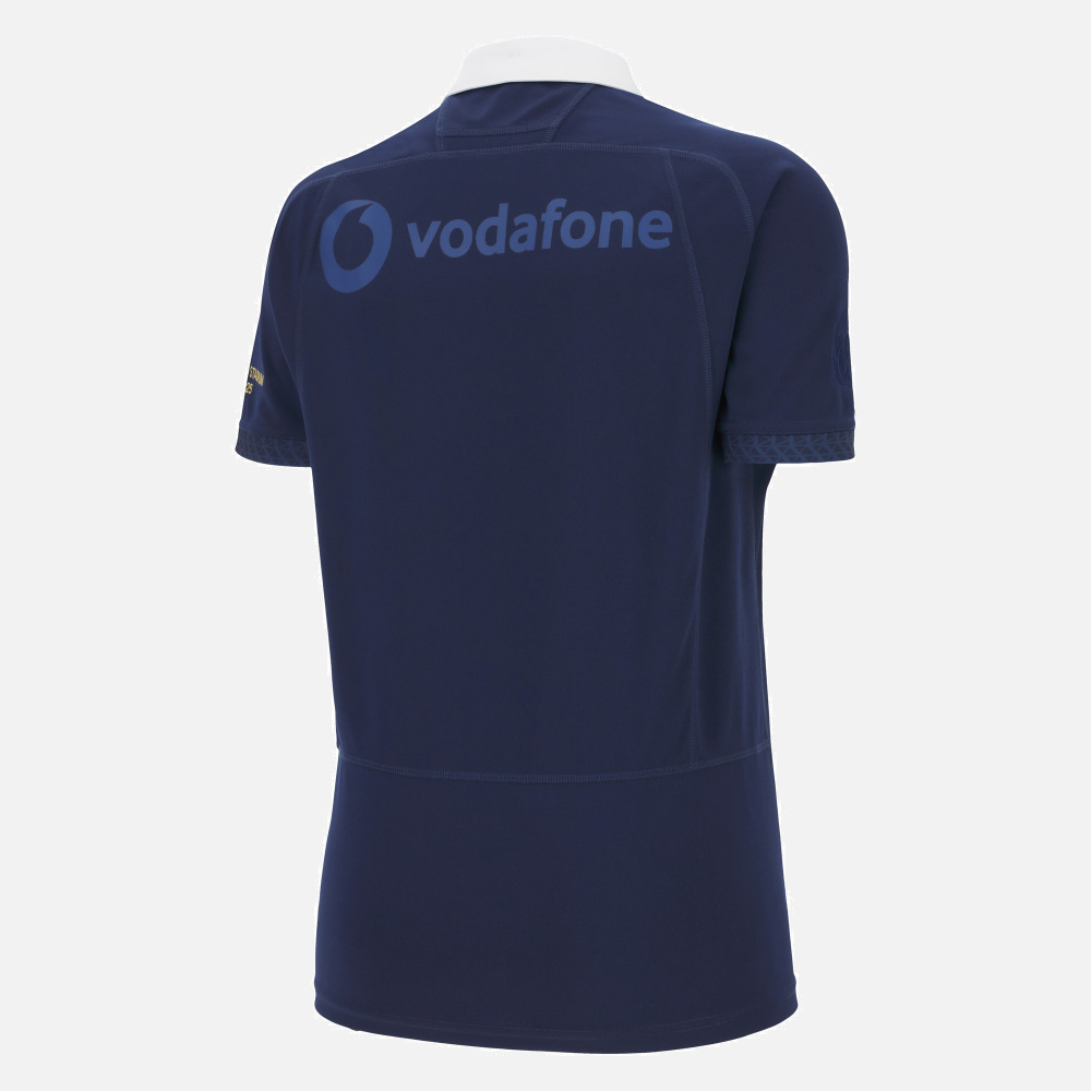 2025 Scotland Rugby 150th Anniversary Navy Blue with White Collar and Murrayfield Commemorative Detail Jersey