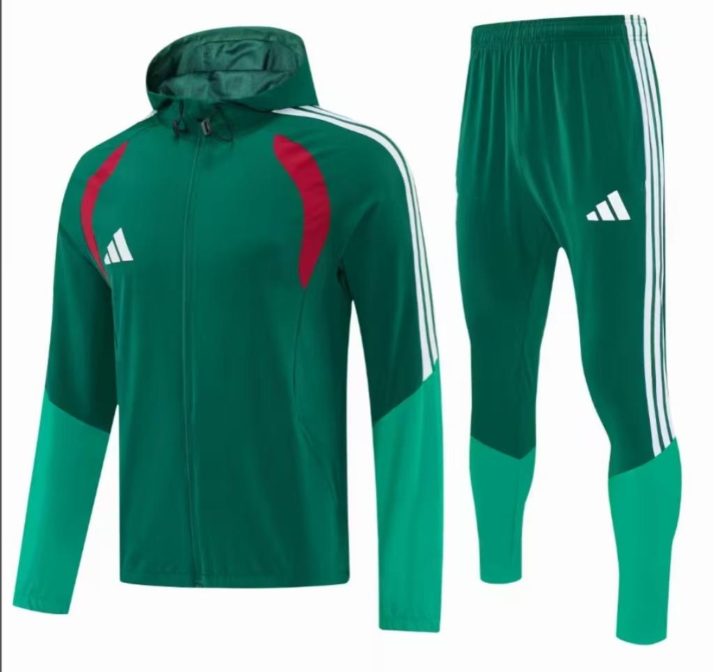 26/27 Adidas Navy Green &Light Green Full Zipper Hooded Windbreaker Jacket Tracksuit + Long Pants