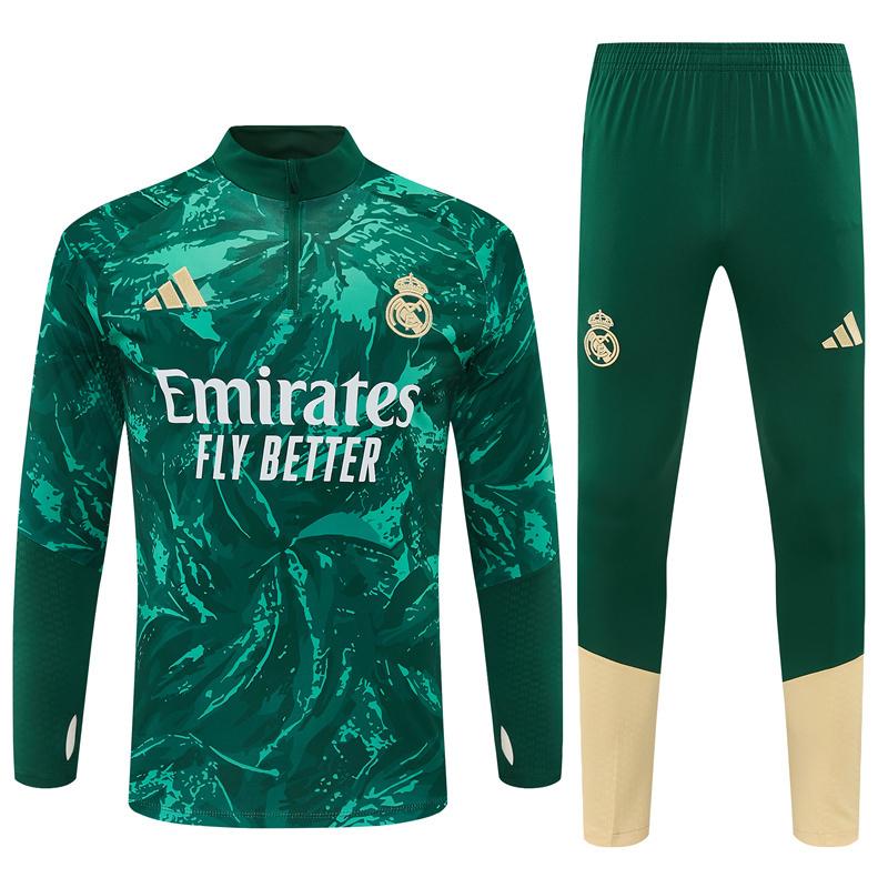 2026 Real Madrid Dark Green Camouflage Half Zipper Jacket Tracksuit + Long Pants (Adidas)