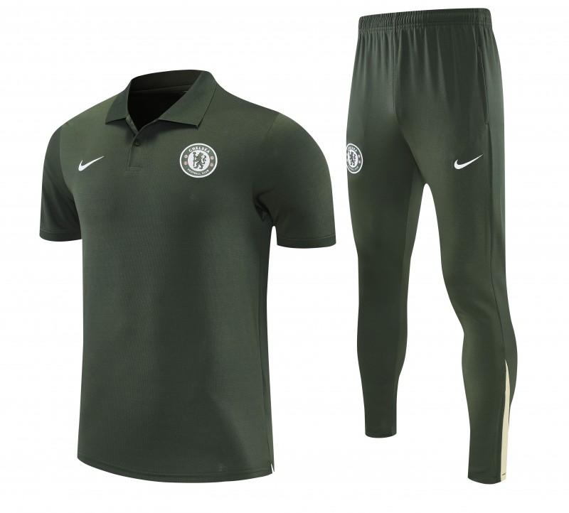 26/27 Chelsea Dark Green Polo Training Shirt + Long Pants Tracksuit