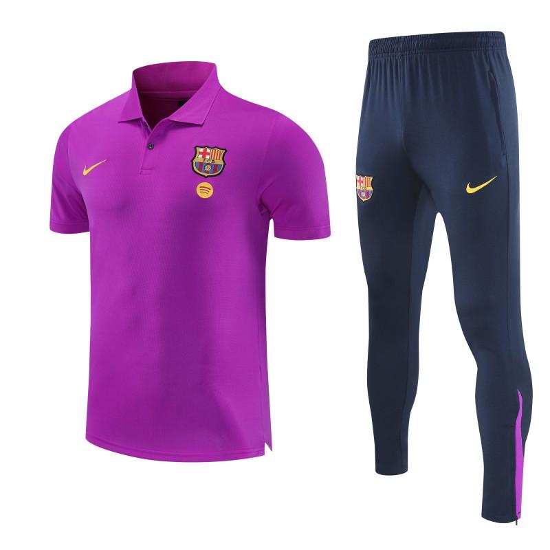 26/27 Barcelona Purple Polo Training Shirt + Navy Blue Long Pants Tracksuit
