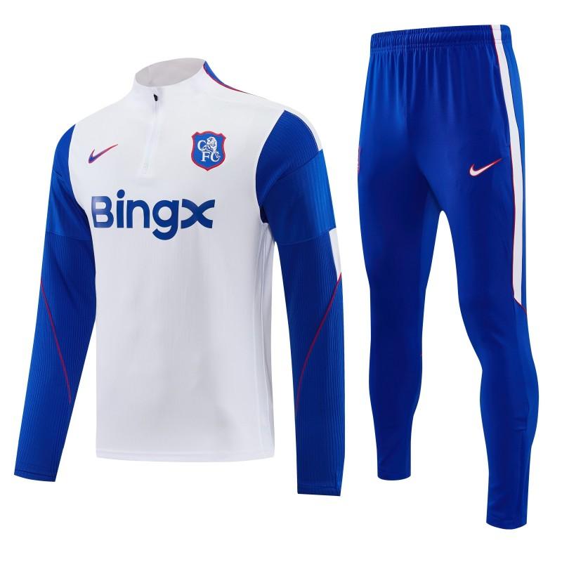 26/27 Chelsea White & Blue Half Zipper Jacket Tracksuit + Long Pants