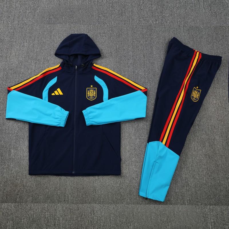 26/27 Spain Navy Blue & Light Blue Full Zipper Hooded Jacket Tracksuit + Long Pants