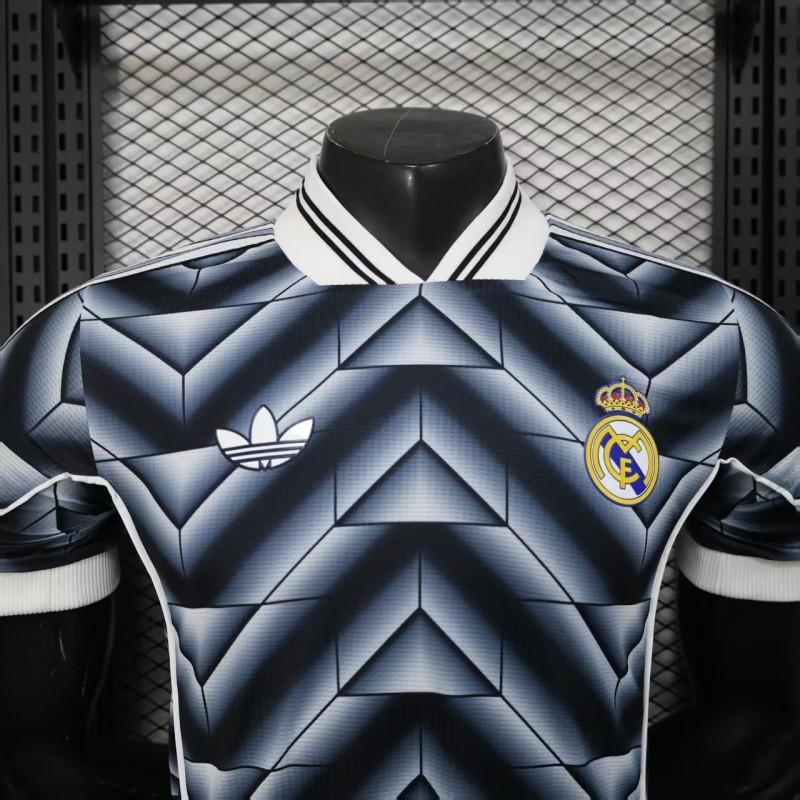 Player Version 1988/89 Real Madrid Third Navy Blue with 3D Geometric Chevron Pattern Jersey