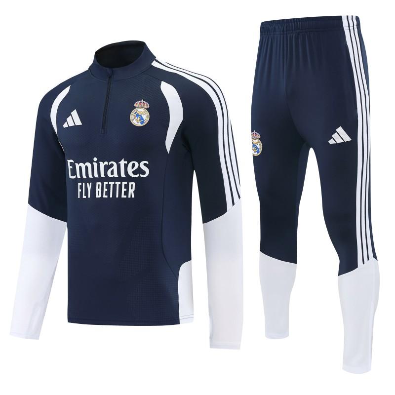 26/27 Real Madrid Navy Blue Half Zipper Jacket Tracksuit + Long Pants