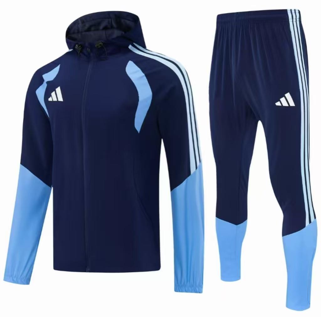 26/27 Adidas Navy Blue Full Zipper Hooded Windbreaker Jacket Tracksuit + Long Pants