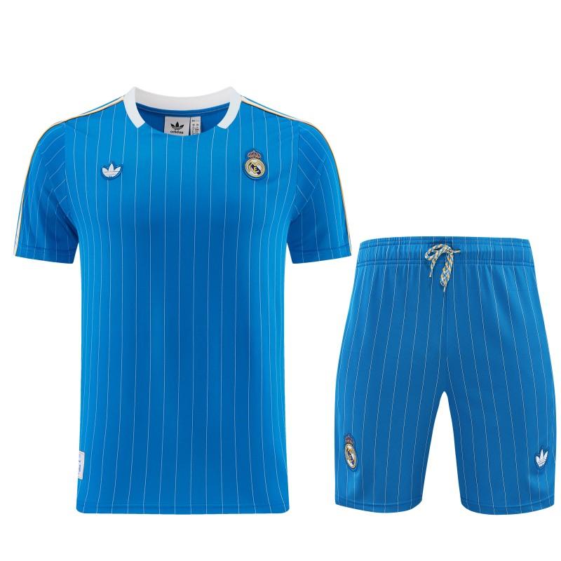 26/27 Real Madrid Blue Pinstripe Short Sleeve+Soccer Shorts