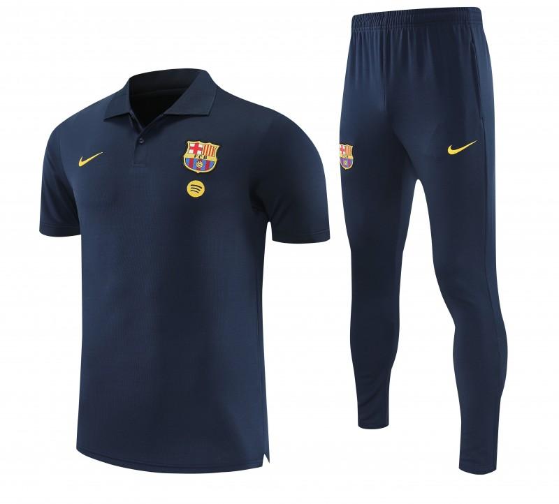 26/27 Barcelona Navy Blue Polo Training Shirt + Long Pants Tracksuit