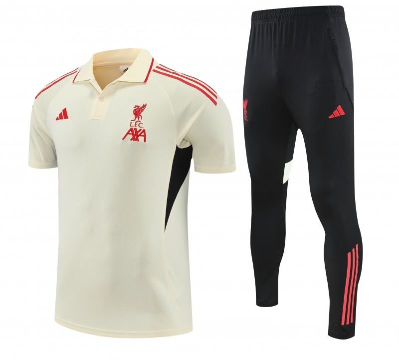 26/27 Liverpool White Polo Training Shirt + Long Pants Tracksuit