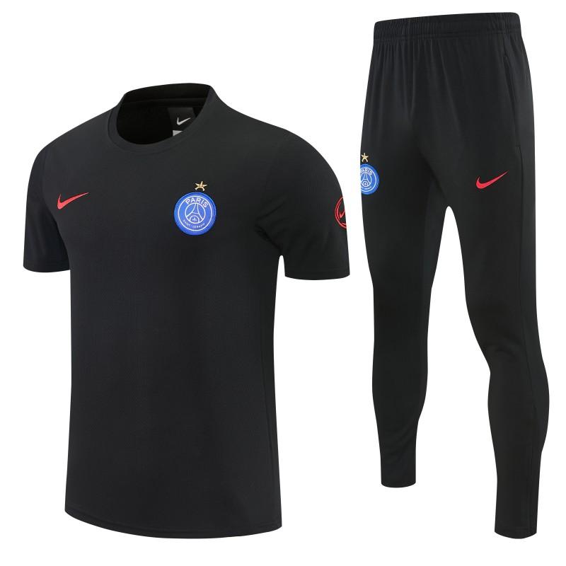 26/27 Paris Saint-Germain Black Short Sleeve Tracksuit + Long Pants