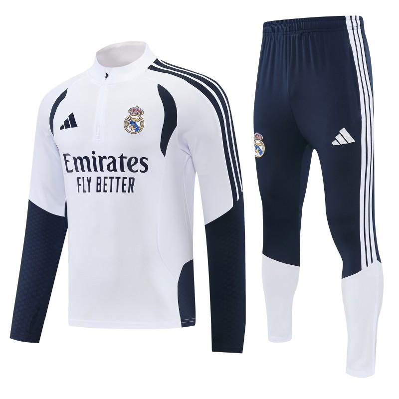 26/27 Real Madrid White Half Zipper Jacket Tracksuit + Long Pants