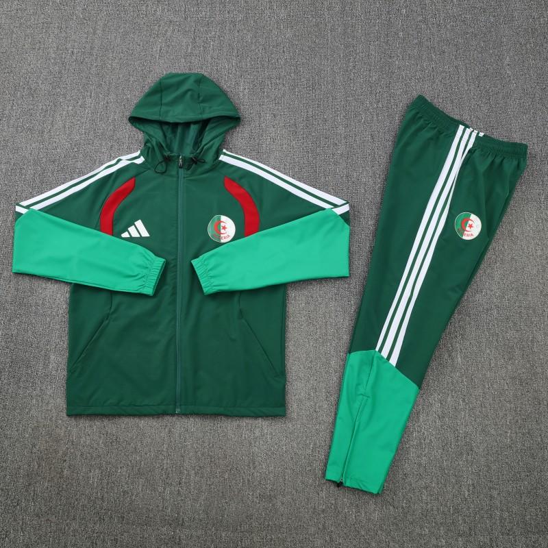 26/27 Algeria Dark Green & Light Green Full Zipper Hooded Jacket Tracksuit + Long Pants