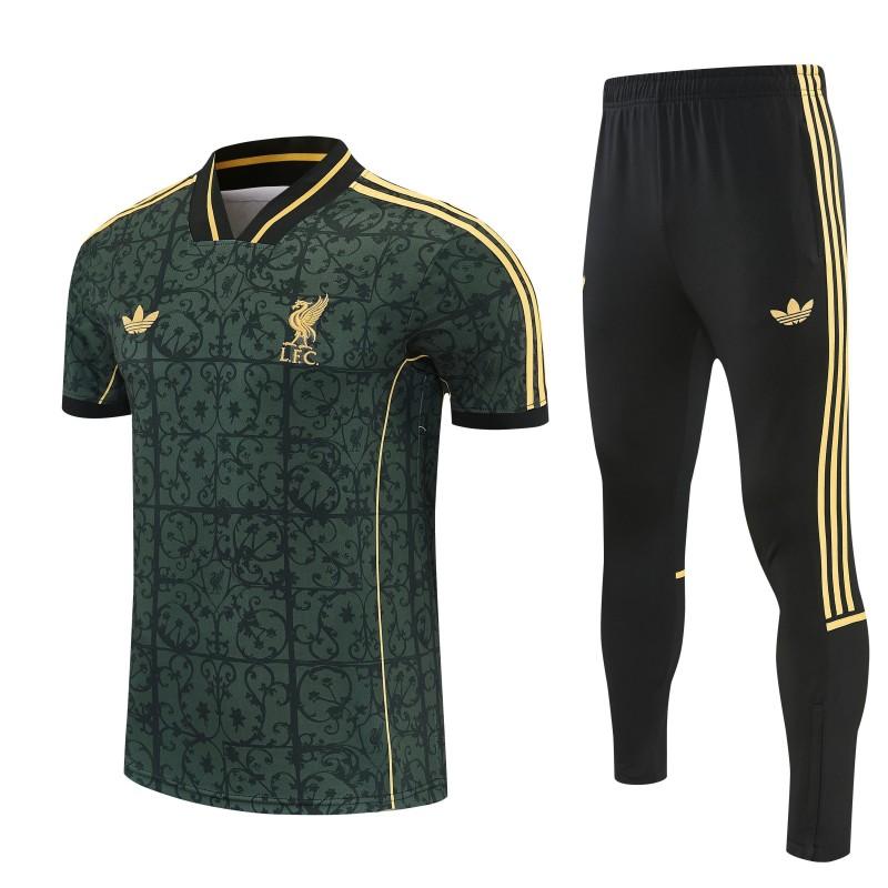 26/27 Liverpool Dark Green Short Sleeve Tracksuit + Black Long Pants
