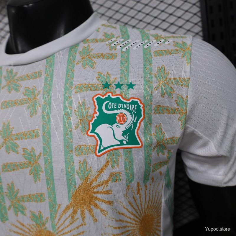 Player Version 2026 Ivory Coast Away White with Tropical Sunflower Print Jersey