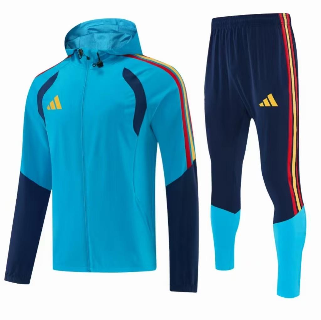 26/27 Adidas Cyan Blue&Navy Blue Full Zipper Hooded Windbreaker Jacket Tracksuit + Long Pants