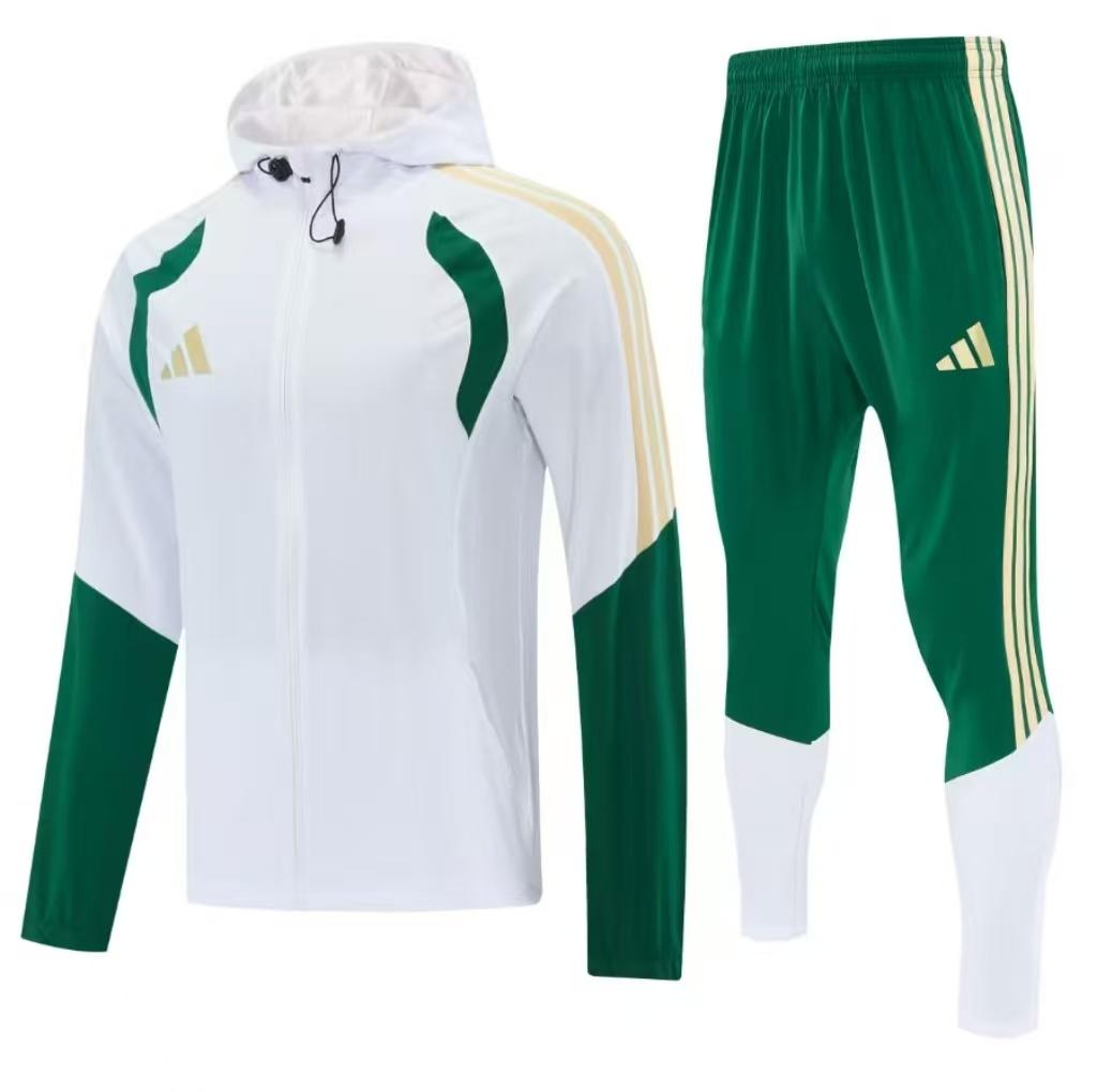 26/27 Adidas White&Navy Green Full Zipper Hooded Windbreaker Jacket Tracksuit + Long Pants