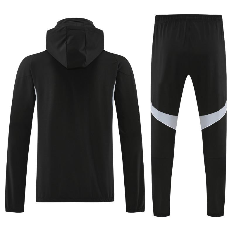 26/27 Adidas Black With White logo Full Zipper Hooded Jacket Tracksuit + Long Pants