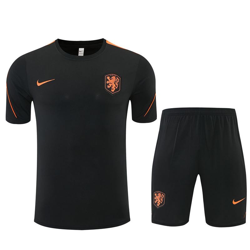 2026 Netherlands Black & Orange Short Sleeve+Soccer Shorts