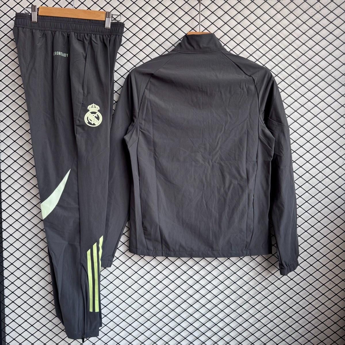25/26 Real Madrid Black/Green Full Zipper Windbreaker + Long Pants