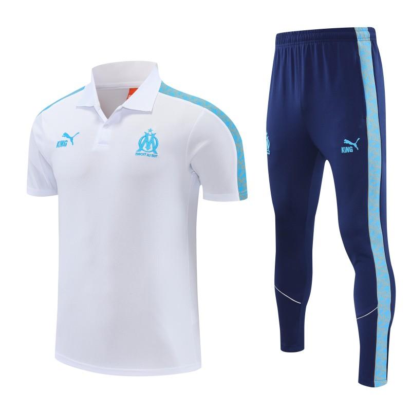 26/27 Marseille White Polo Training Shirt + Long Pants Tracksuit
