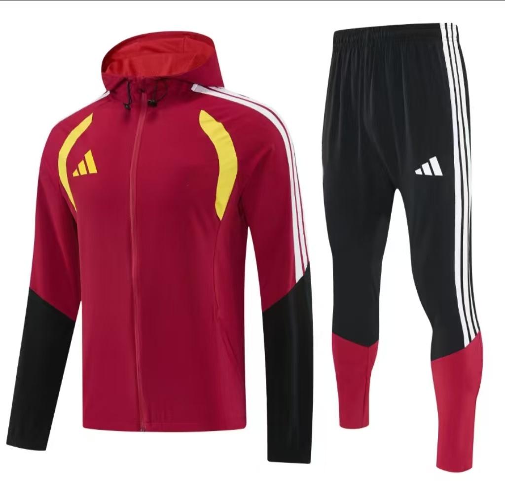 26/27 Adidas Red&Black Full Zipper Hooded Windbreaker Jacket Tracksuit + Long Pants
