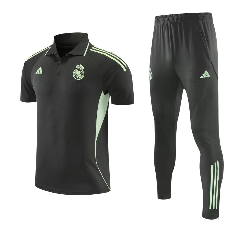 26/27 Real Madrid Black Polo Training Shirt + Long Pants Tracksuit