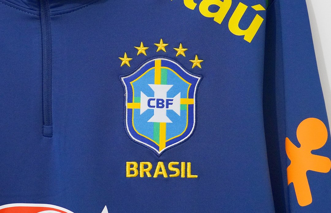 2024 Brazil Navy Blue with Lime Green Long Sleeve Half-Zip Training Top