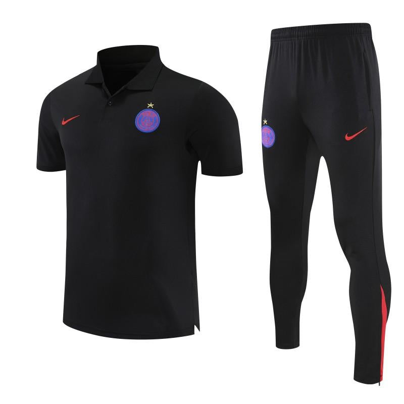 26/27 Paris Black Polo Training Shirt + Long Pants Tracksuit