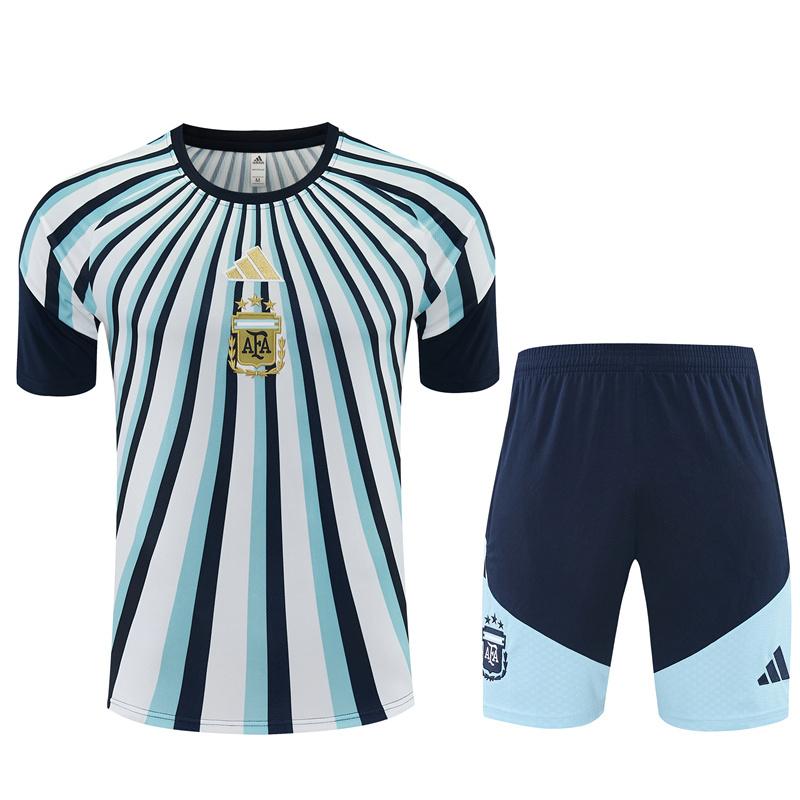 2026 Argentina White & Light Blue Radial Stripe Short Sleeve+Soccer Shorts