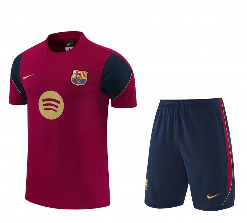 26/27 FC Barcelona Burgundy Red Short Sleeve + Navy Blue Soccer Shorts