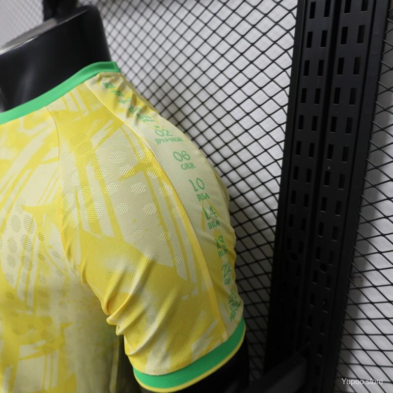 Player Version 2026 Brazil Yellow with Abstract Feather Pattern Home Jersey