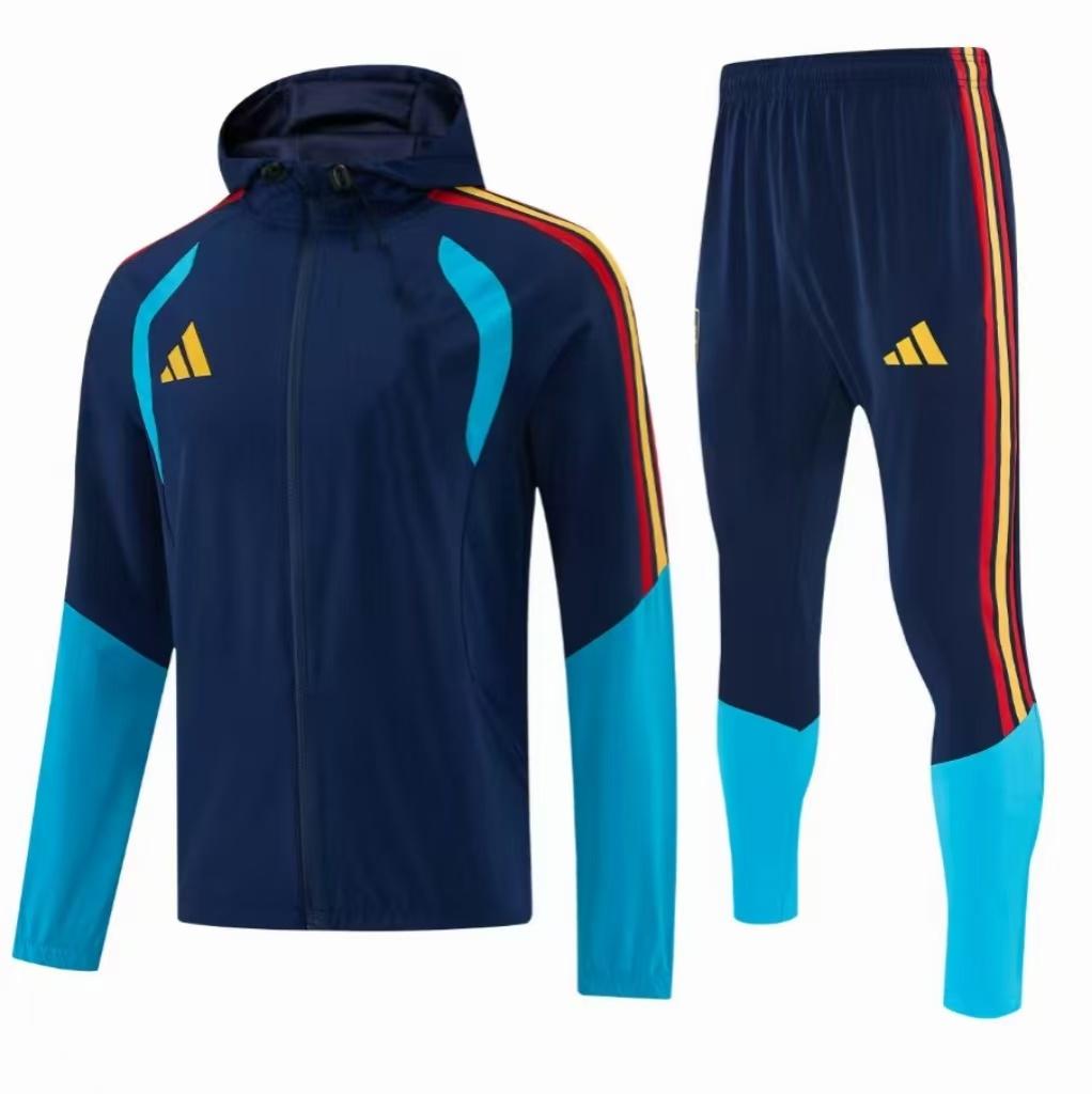 26/27 Adidas Navy Blue &Lake Blue Full Zipper Hooded Windbreaker Jacket Tracksuit + Long Pants
