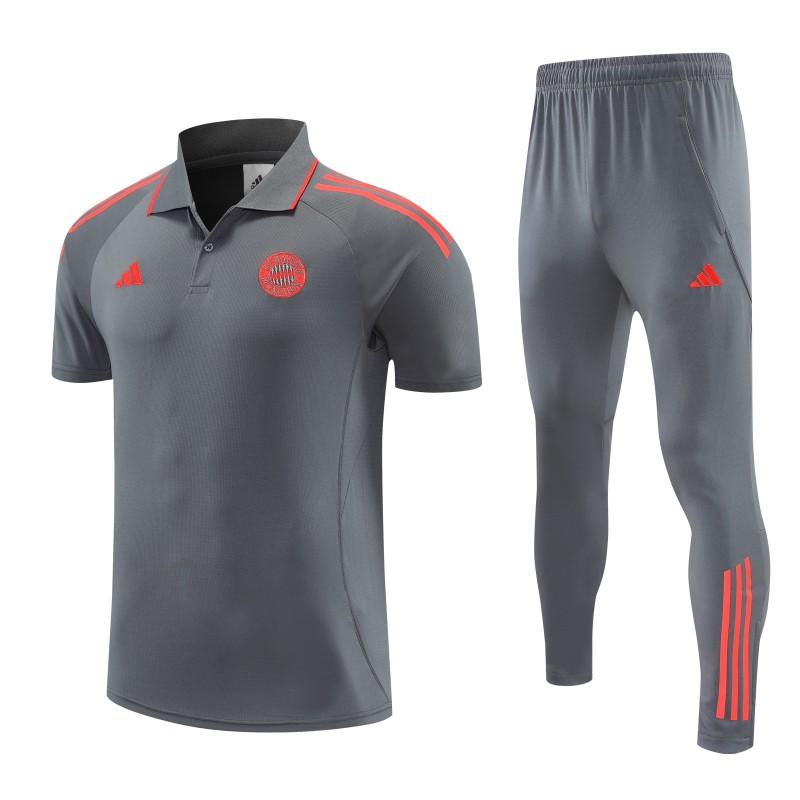 26/27 Bayern Munich Grey Polo Training Shirt + Long Pants Tracksuit