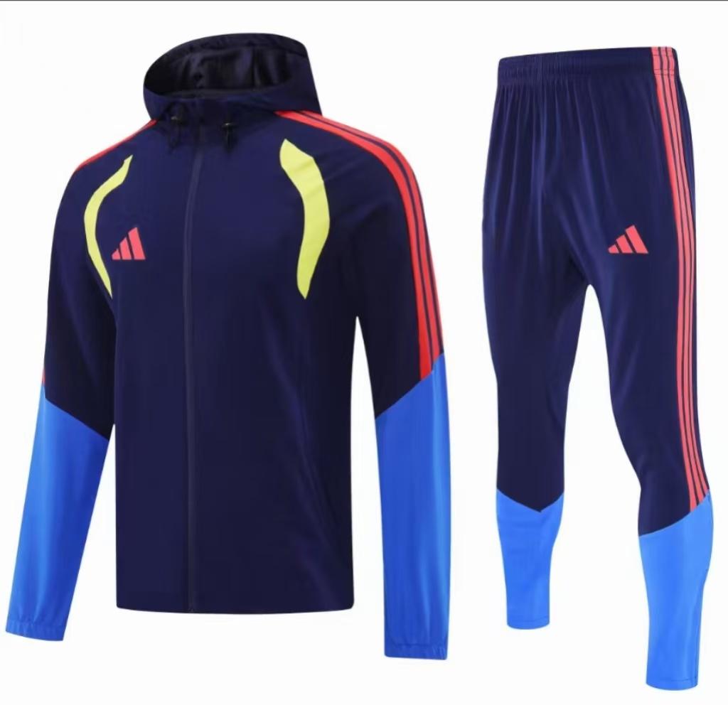 26/27 Adidas Navy Blue &Blue Full Zipper Hooded Windbreaker Jacket Tracksuit + Long Pants