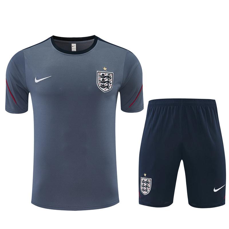 2026 England Grey Short Sleeve+ Navy Blue Soccer Shorts