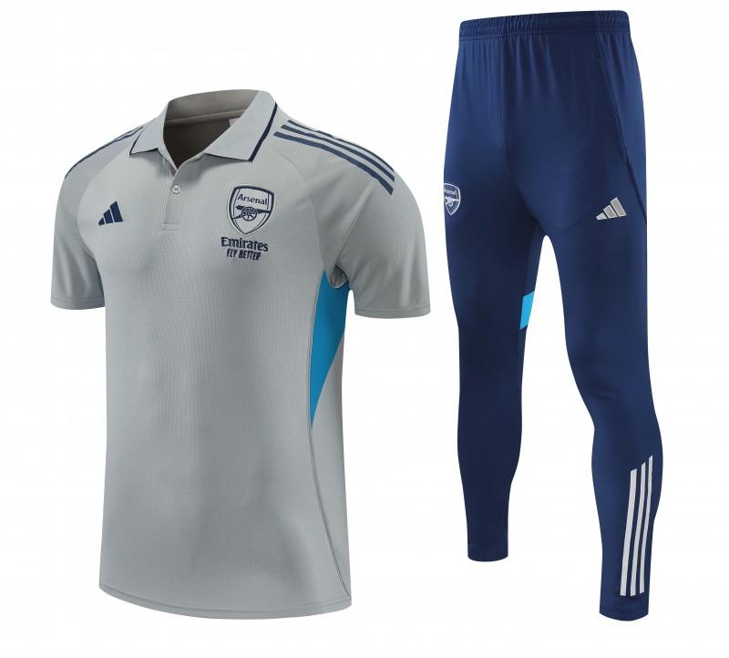 26/27 Arsenal Grey Polo Training Shirt + Long Pants Tracksuit
