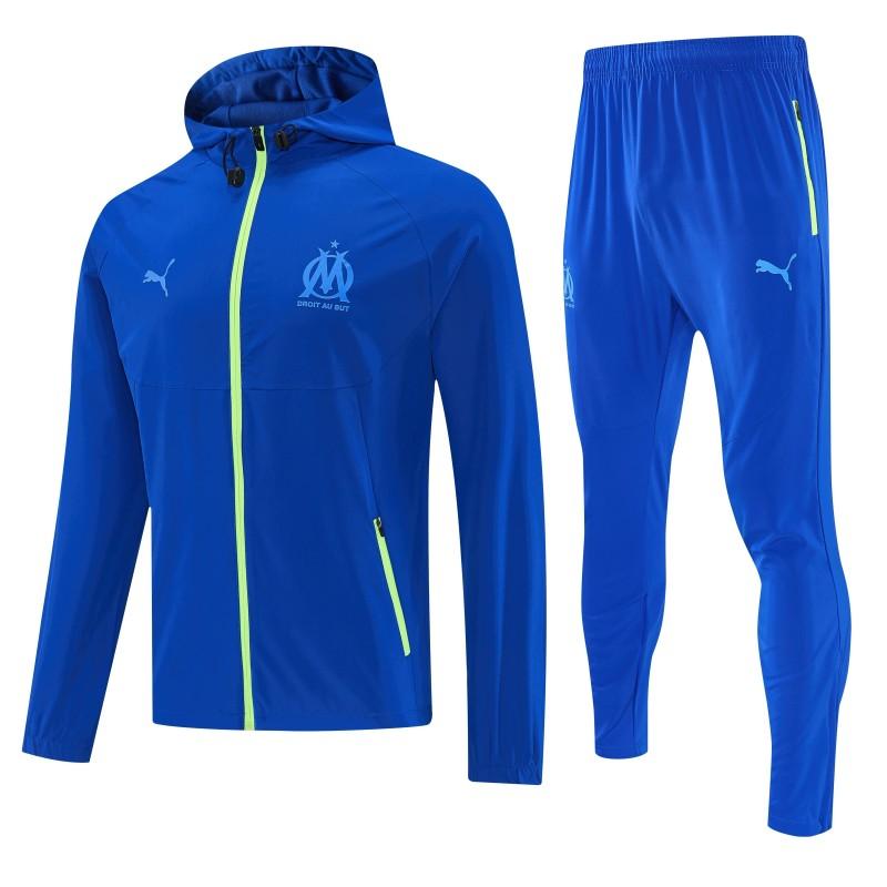 26/27 Marseille Blue Full Zipper Hooded Jacket Tracksuit + Long Pants