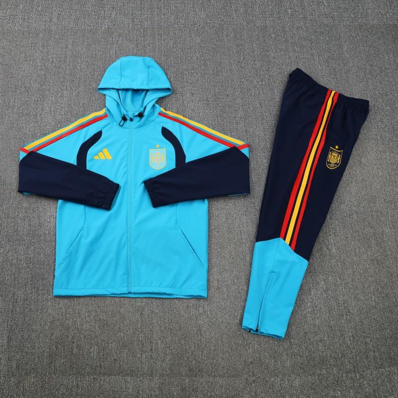 26/27 Spain Light Blue & Navy Blue Full Zipper Hooded Jacket Tracksuit + Long Pants