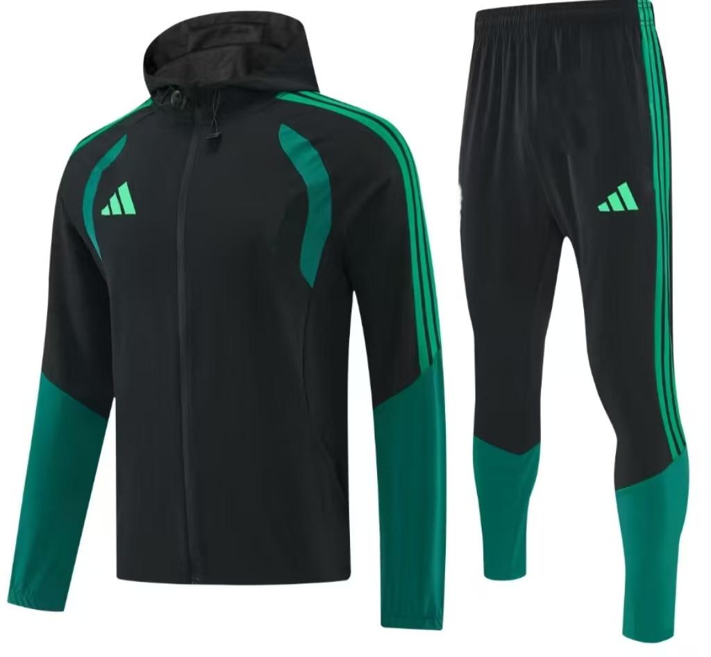 26/27 Adidas Black Full Zipper Hooded Windbreaker Jacket Tracksuit + Long Pants