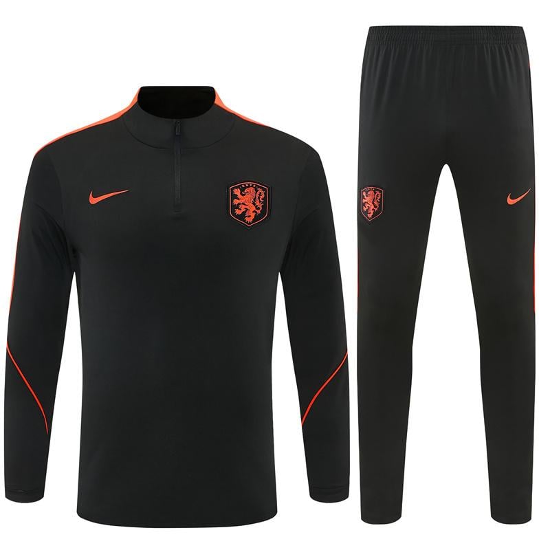2026 Netherlands Black & Orange Half Zipper Jacket Tracksuit + Long Pants