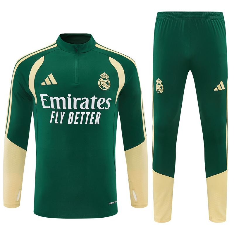 2026 Real Madrid Green & Cream Half Zipper Jacket Tracksuit + Long Pants