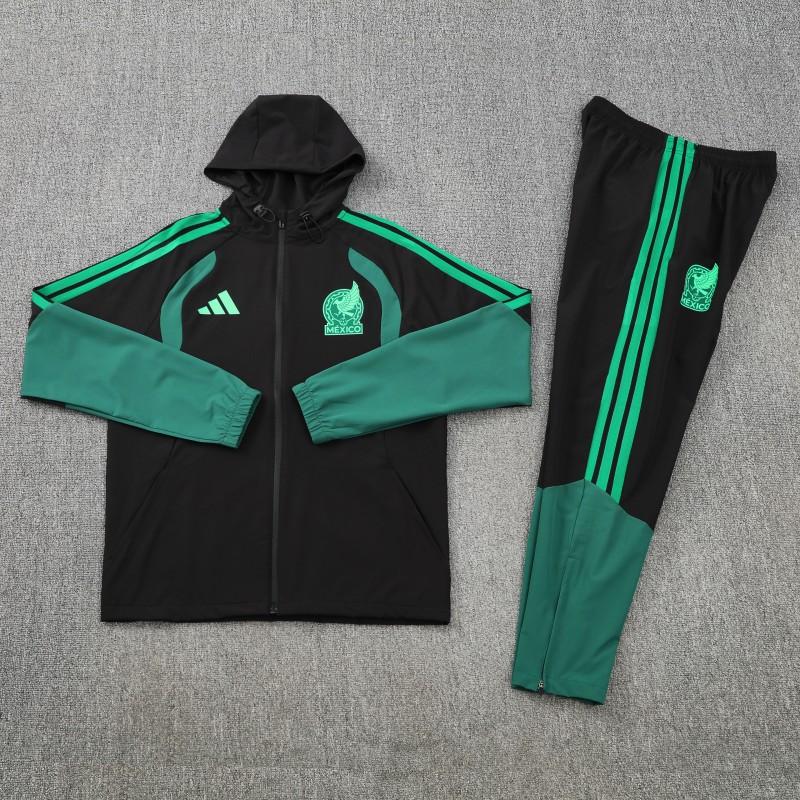 26/27 Mexico Black & Dark Green Full Zipper Hooded Jacket Tracksuit + Long Pants