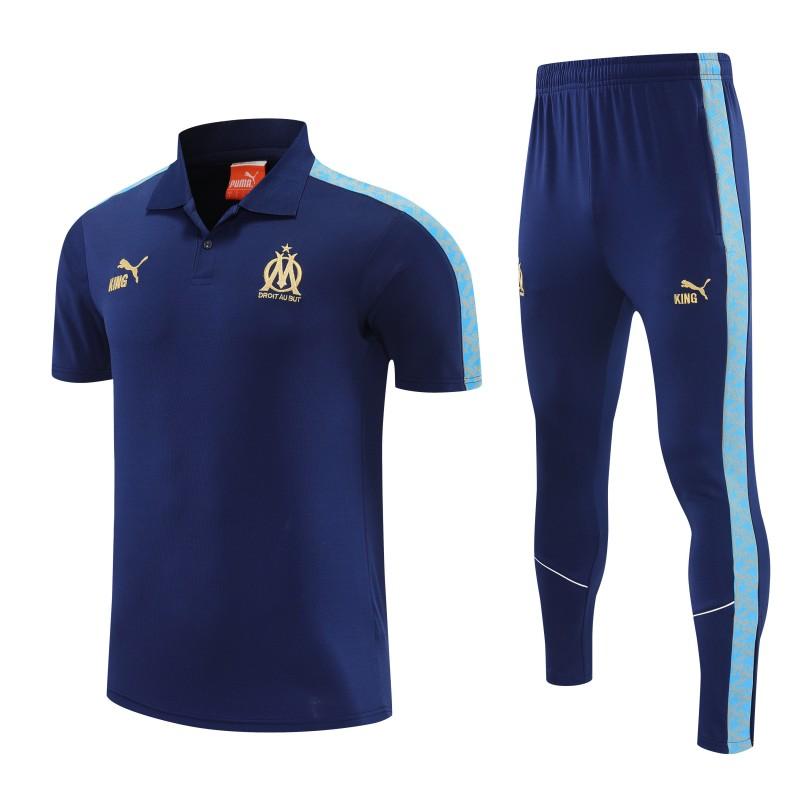 26/27 Marseille Navy Blue Polo Training Shirt + Long Pants Tracksuit