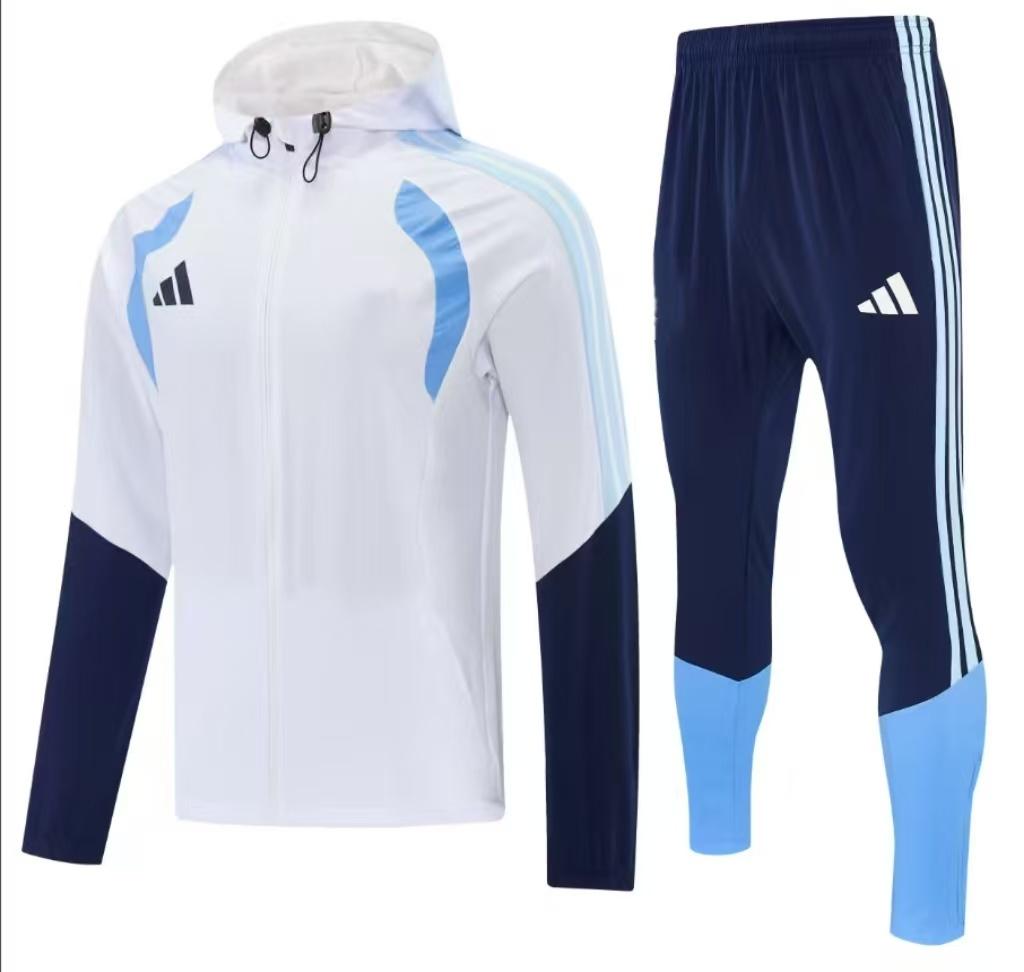 26/27 Adidas White&Navy Blue Full Zipper Hooded Windbreaker Jacket Tracksuit + Long Pants
