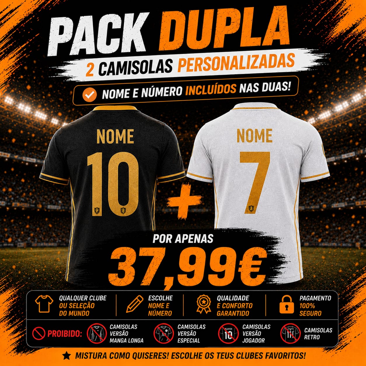 2 CAMISOLAS COM NOME E NÚMERO INCLUÍDOS = 37,99€ (Ler descrição)