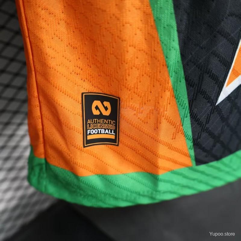 Player Version 2025 Ivory Coast Black with Elephant Graphic and Orange Stripes Jersey