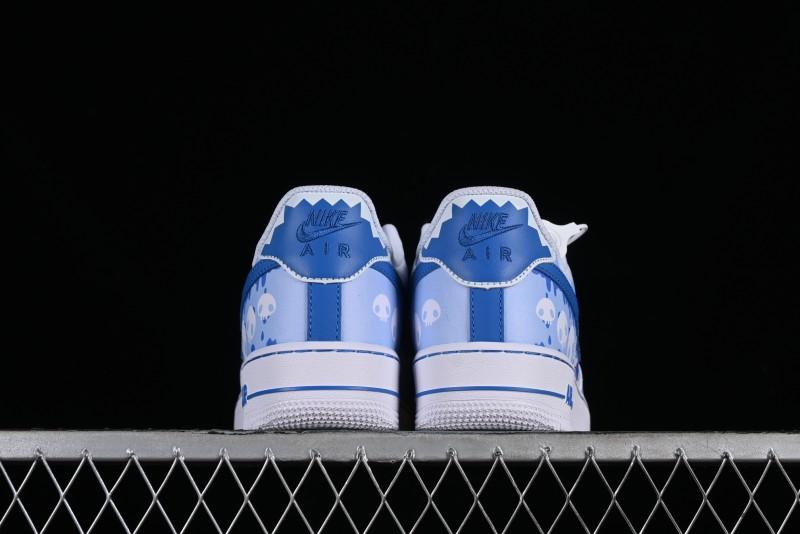 Nike Air Force 1 '07 Low Witch Collaboration Custom Leather Sneakers with Skull Design and Gradient White-Blue - CW2288-111