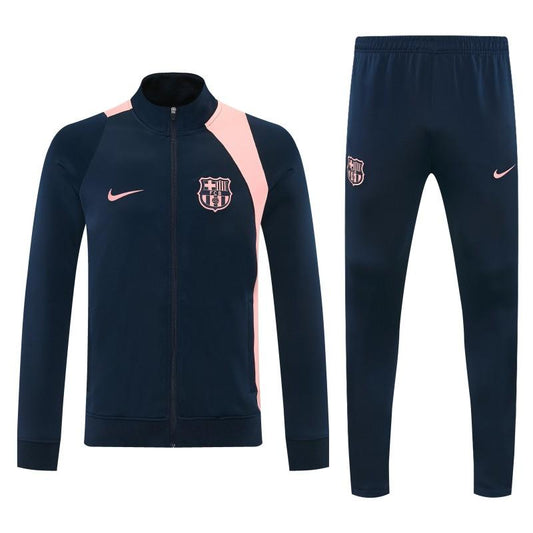 26/27 Barcelona Navy Blue & Pink  Full Zipper Jacket Tracksuit + Long Pants